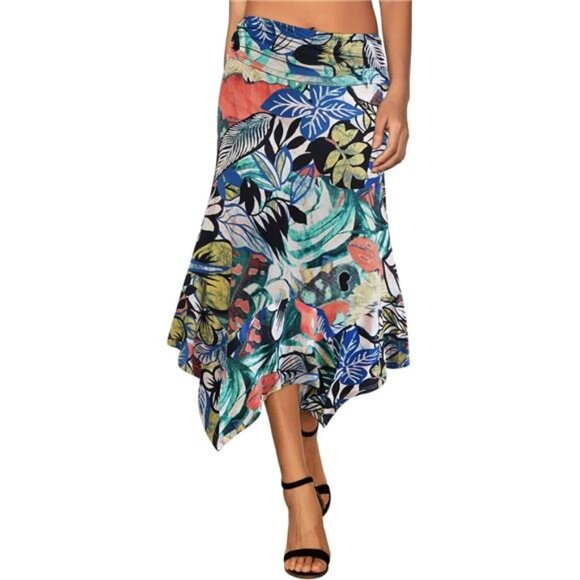 Women's Flowy Handkerchief Hemline Midi Skirt - Picture 1 of 6